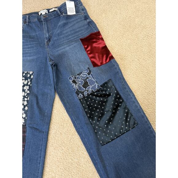 LOGO Lmtd Ed. NWT Lori Goldstein 14 Tall Multi Patch Wide Leg Jeans, Medium Wash - Picture 3 of 15